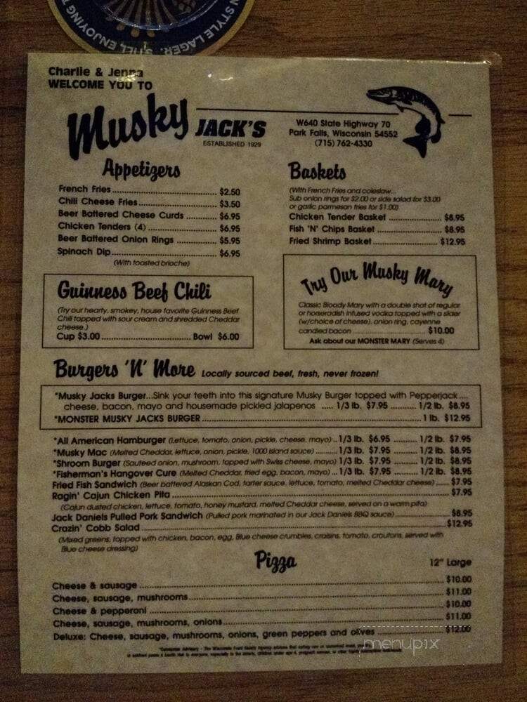Musky Jacks - Park Falls, WI menu_pic