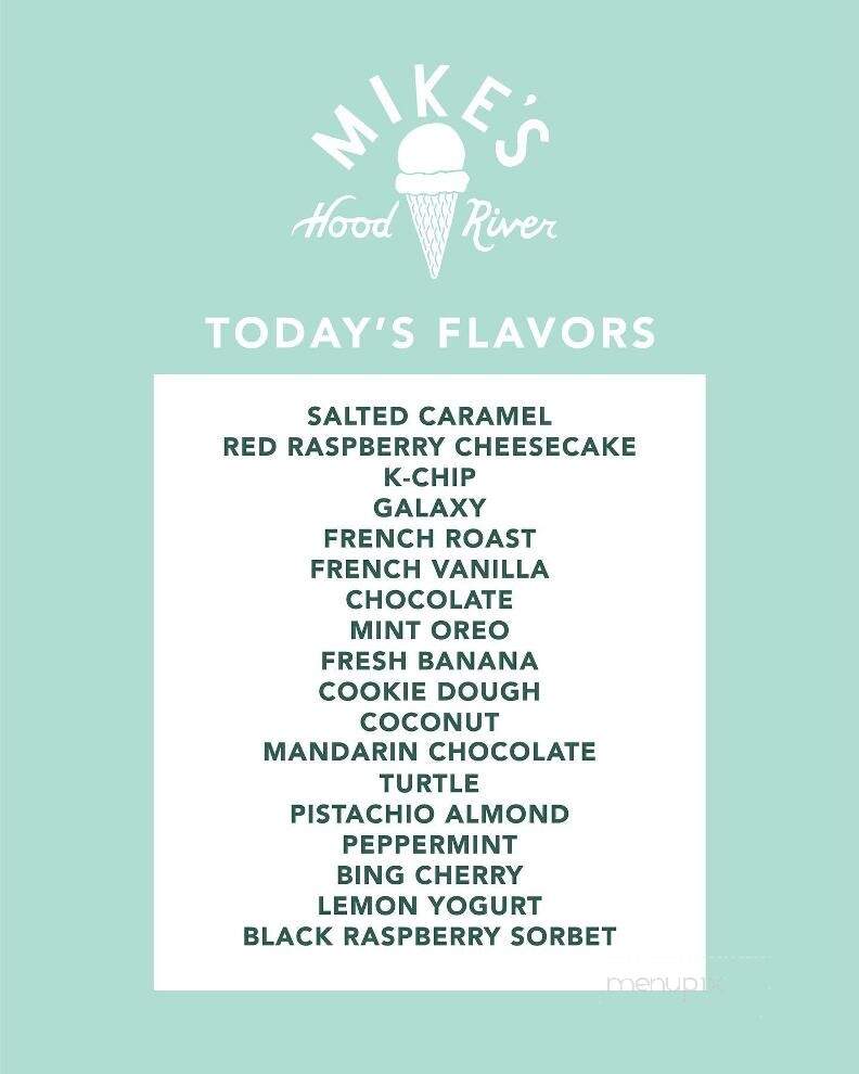 Mike's Ice Cream - Hood River, OR menu_pic