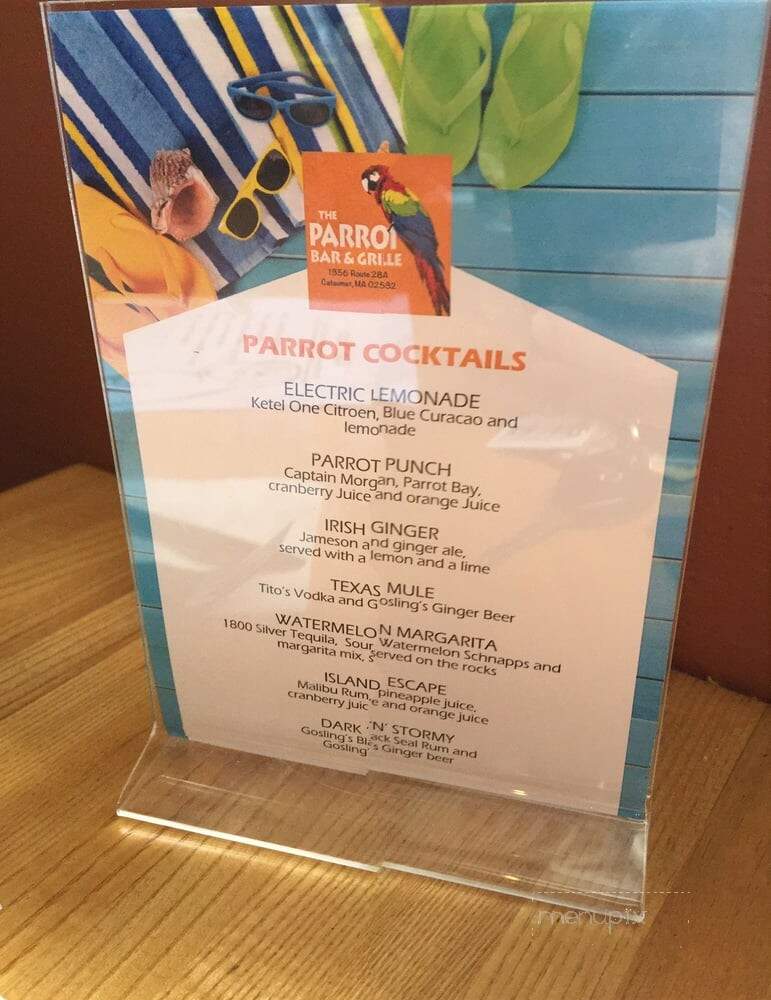 Parrot Bar & Grill - Cataumet, MA menu_pic