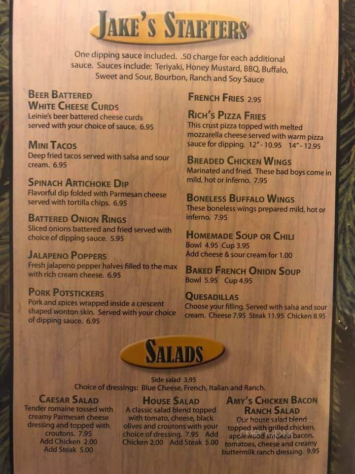 Jake's Bar & Grill - Three Lakes, WI menu_pic