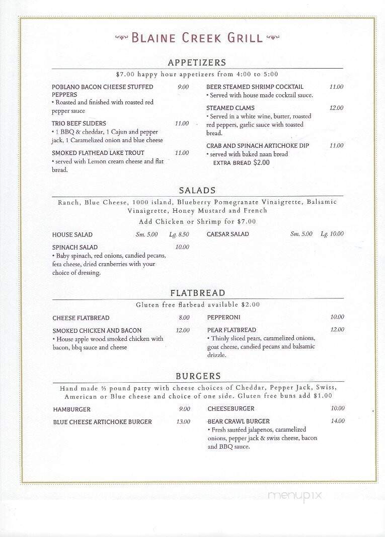 Blaine Creek Grill - Kalispell, MT menu_pic