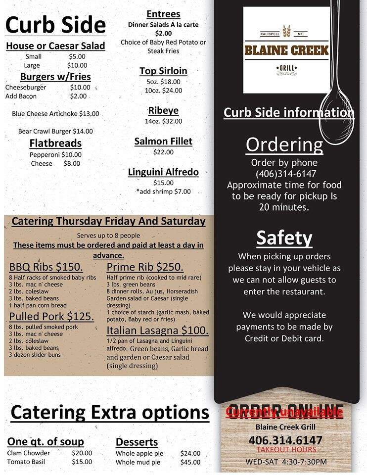 Blaine Creek Grill - Kalispell, MT menu_pic