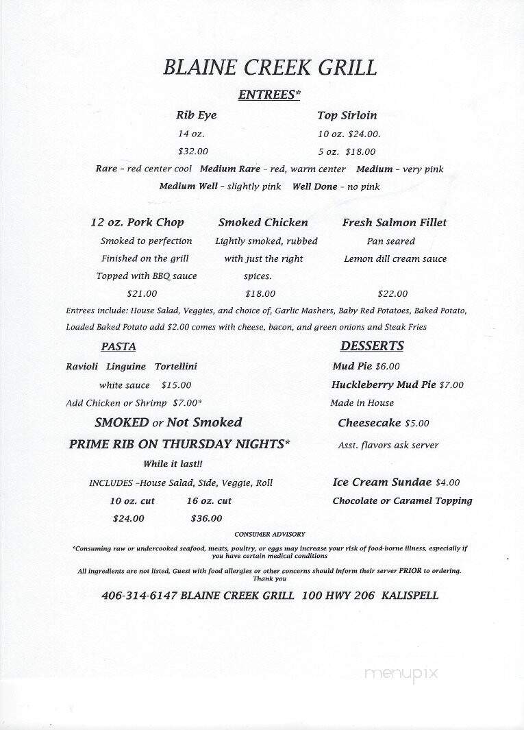 Blaine Creek Grill - Kalispell, MT menu_pic