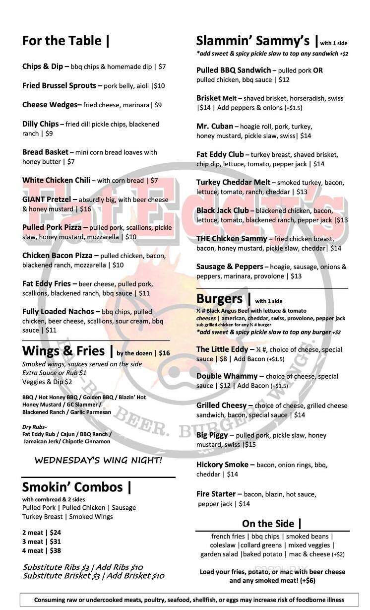 Fat Eddy's Bar-BQ - Mercer, PA menu_pic