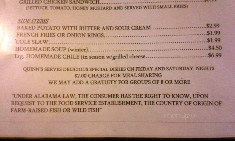 Quinn's Landing - Adger, AL menu_pic