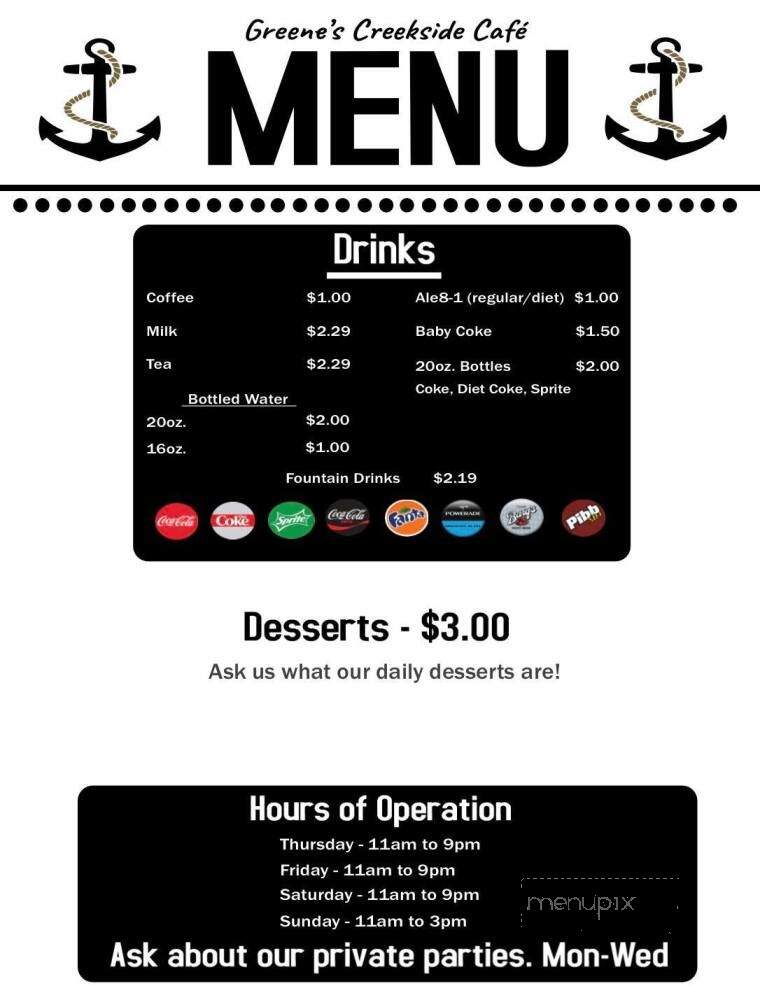Greene's Creekside Cafe - Salt Lick, KY menu_pic