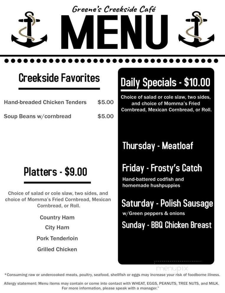 Greene's Creekside Cafe - Salt Lick, KY menu_pic