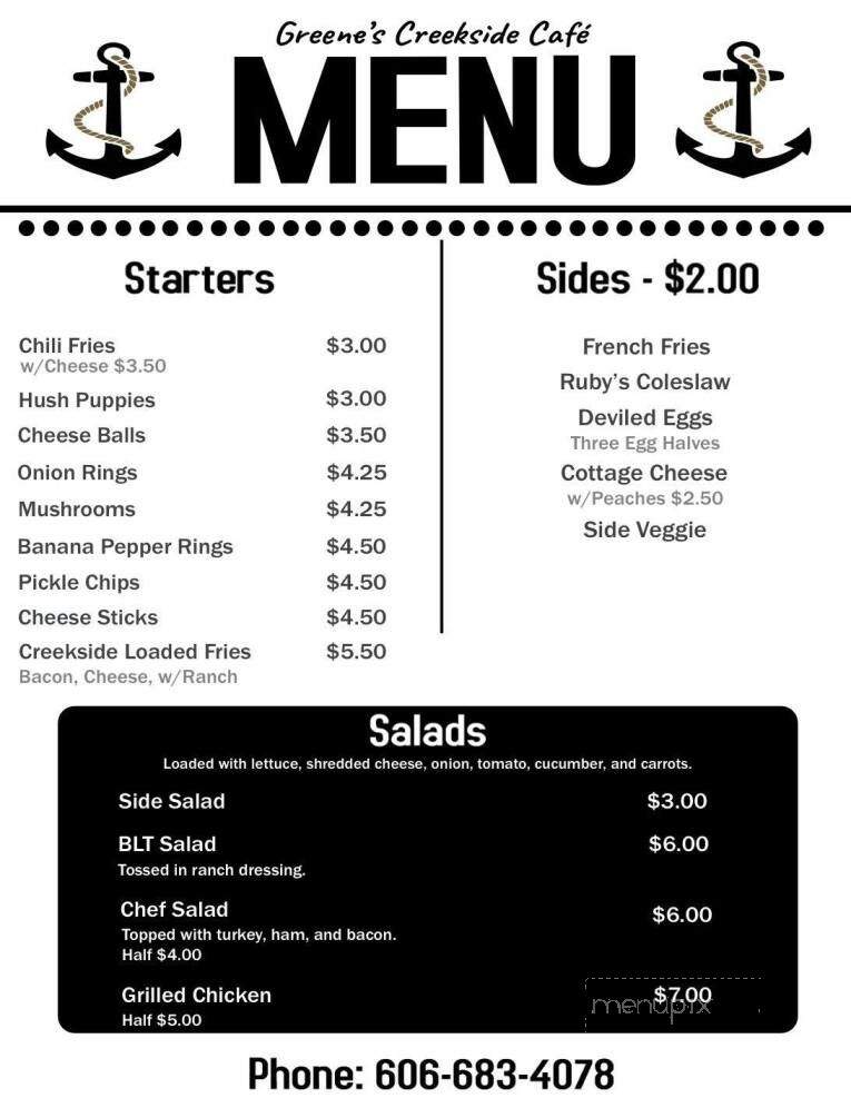 Greene's Creekside Cafe - Salt Lick, KY menu_pic