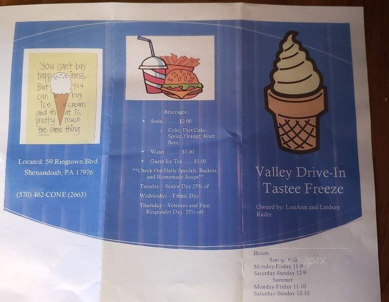 Valley Drive In Tasty Freeze - Shenandoah, PA menu_pic