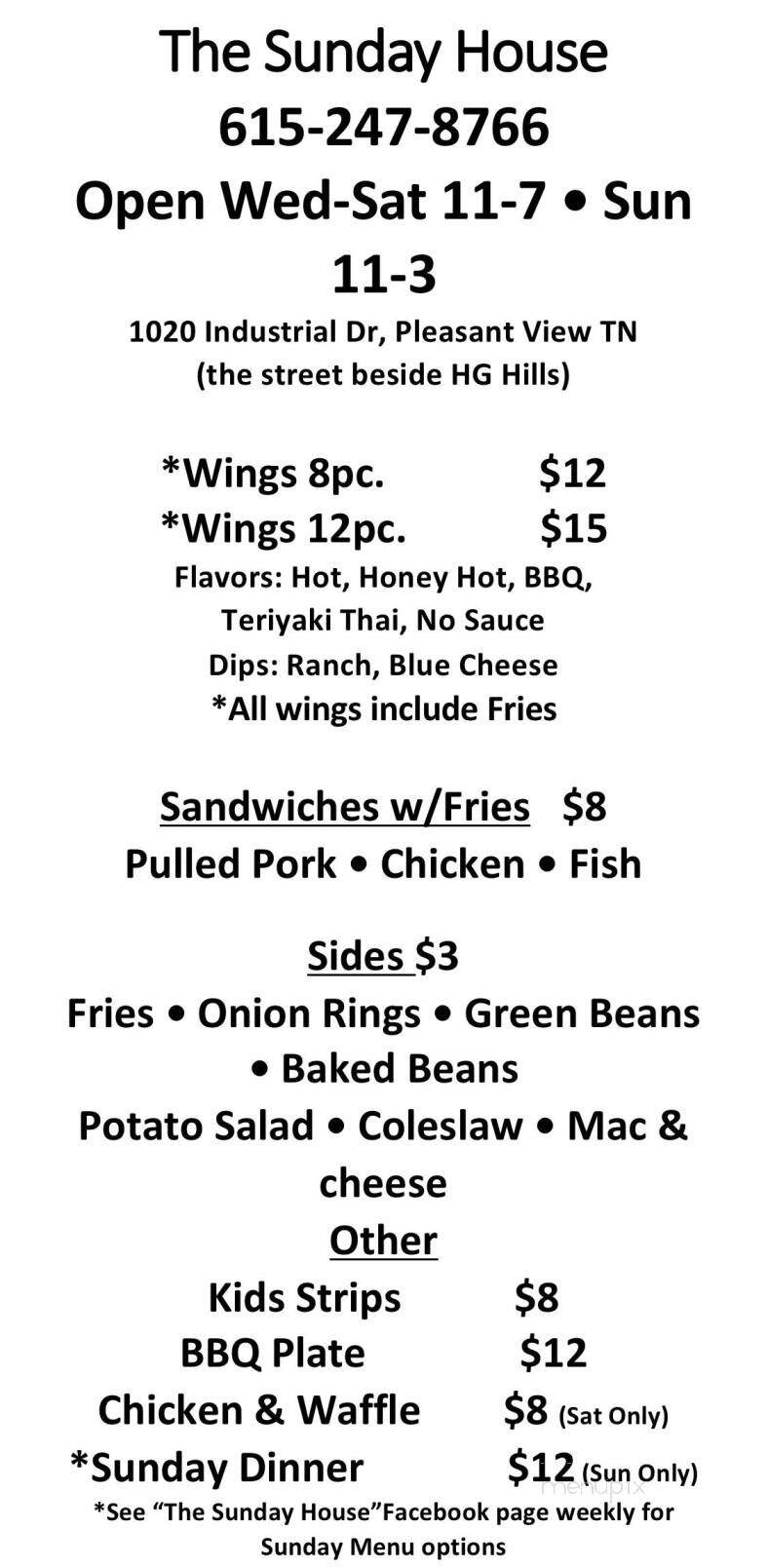 The Sunday House - Pleasant View, TN menu_pic