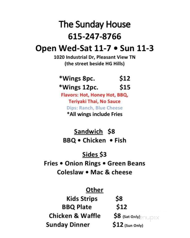 The Sunday House - Pleasant View, TN menu_pic
