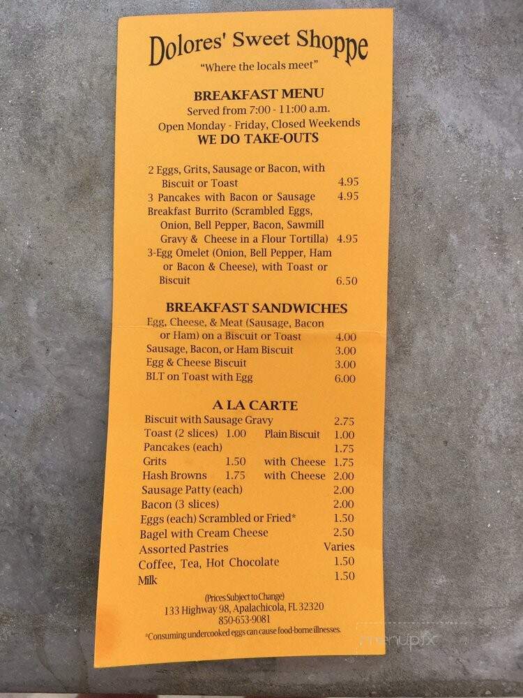 Dolores Sweet Shoppe - Apalachicola, FL menu_pic