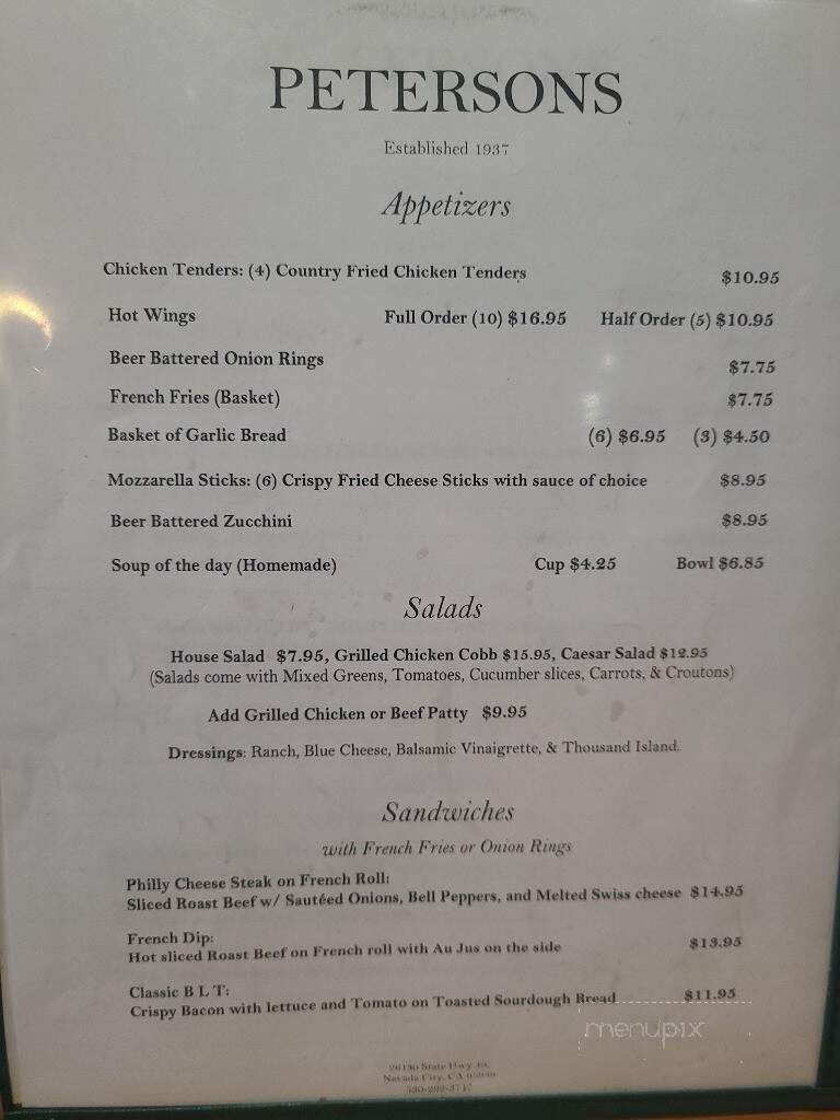 Peterson's Corner - Nevada City, CA menu_pic