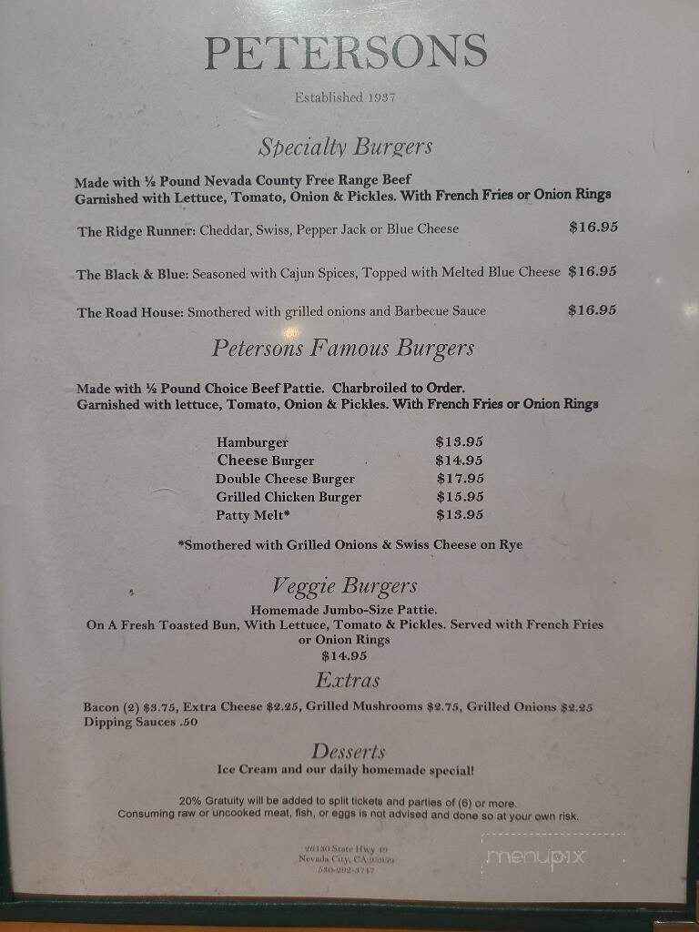 Peterson's Corner - Nevada City, CA menu_pic