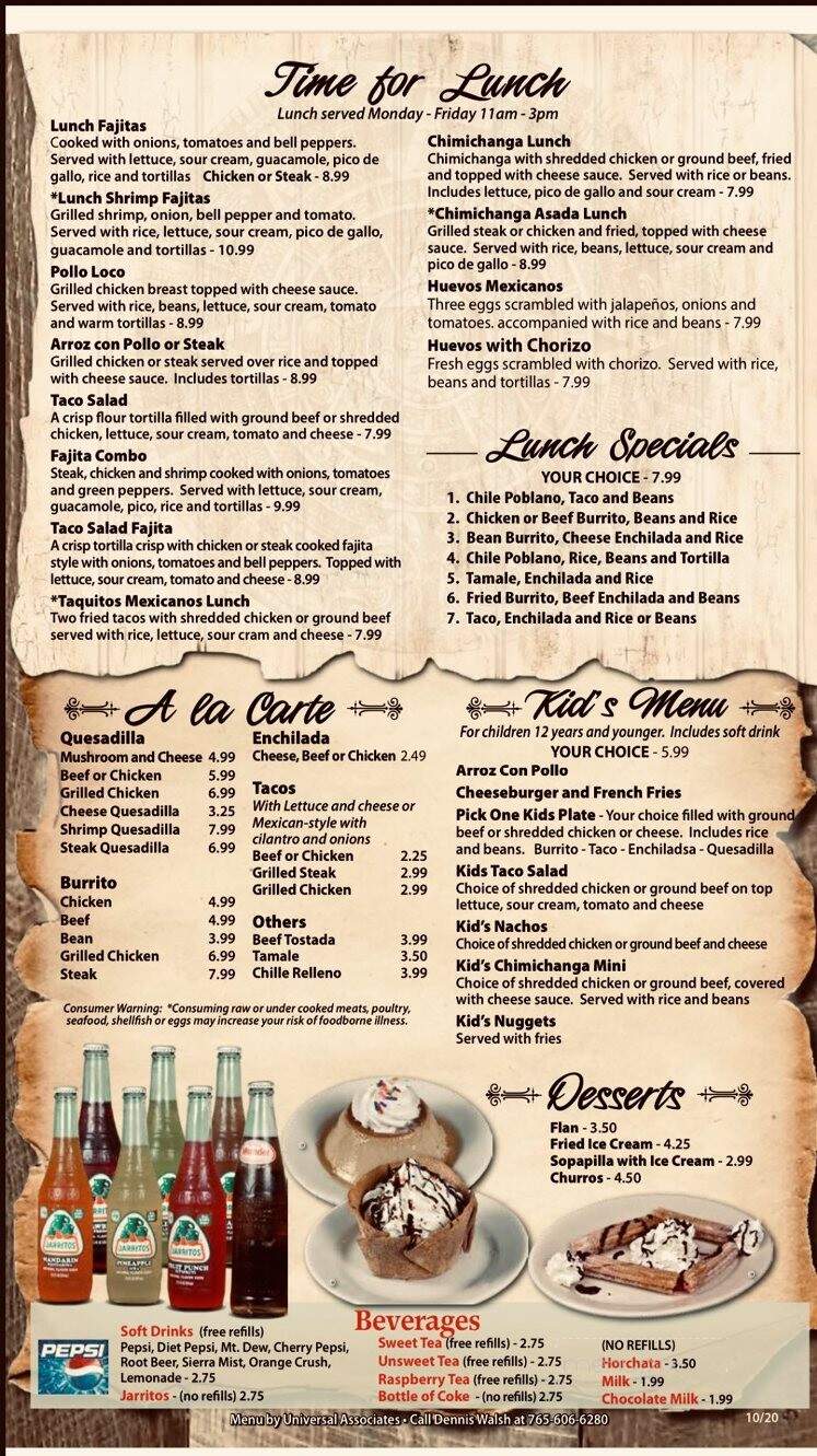 Cabana Mexican Grill - Roanoke, IN menu_pic