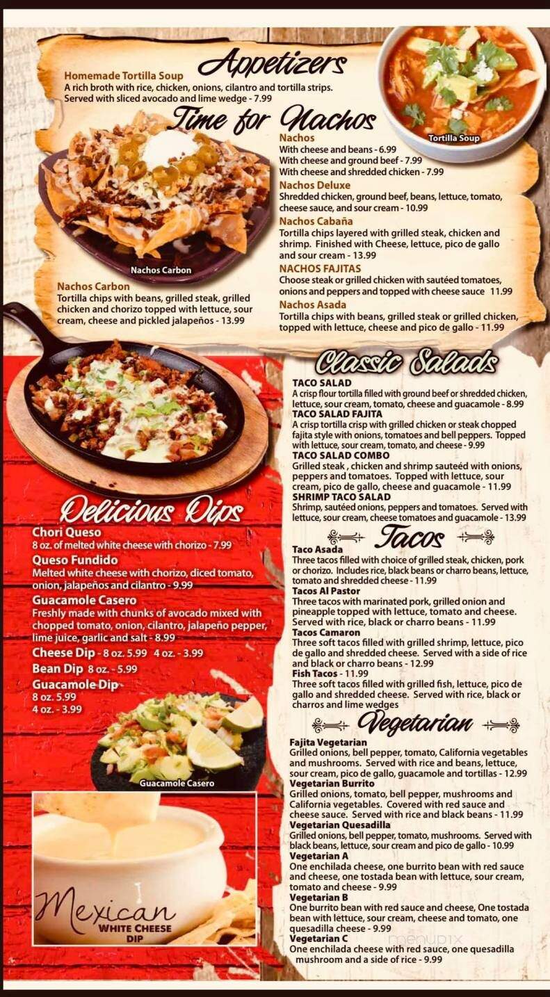 Cabana Mexican Grill - Roanoke, IN menu_pic