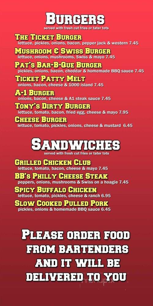 The Ticket Sports Bar & Grill - Universal City, TX menu_pic
