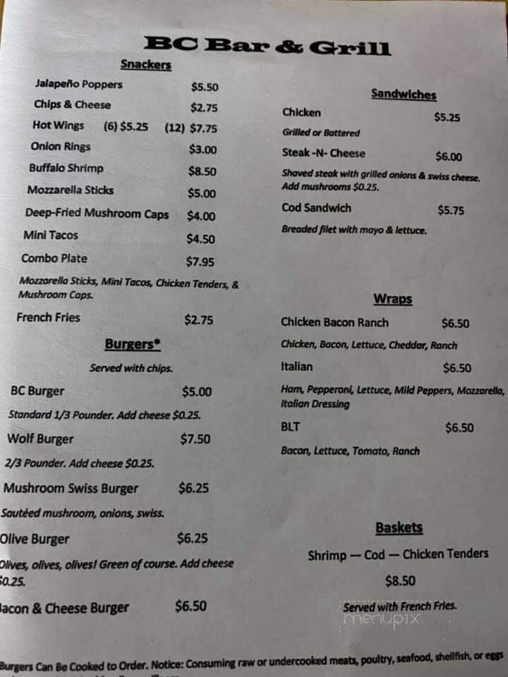 B C Bar & Grill - Barton City, MI menu_pic