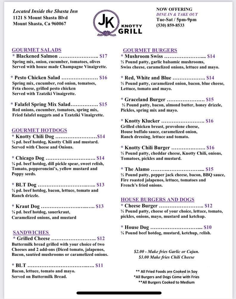 JK's Knotty Grill - Mount Shasta, CA menu_pic