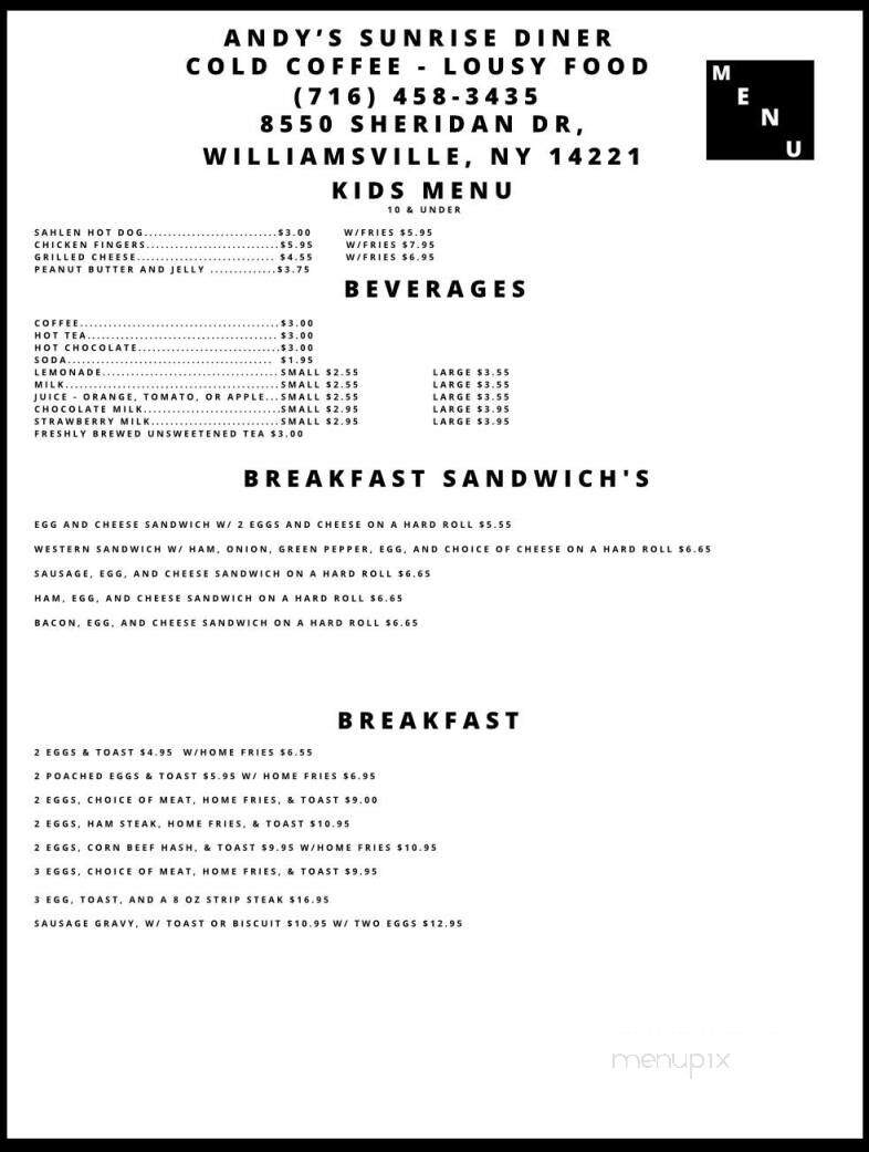 Andy's Sunrise Diner - Buffalo, NY menu_pic