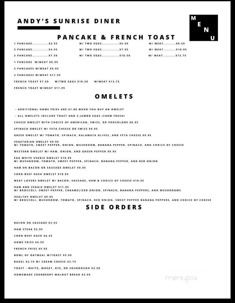 Andy's Sunrise Diner - Buffalo, NY menu_pic