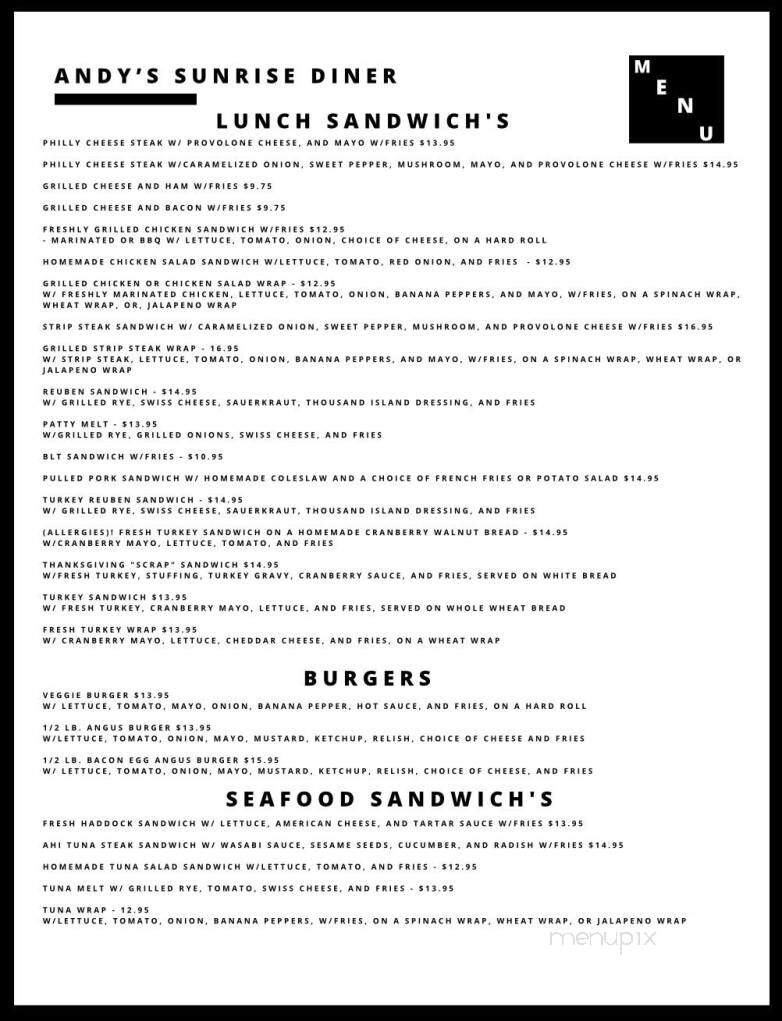 Andy's Sunrise Diner - Buffalo, NY menu_pic