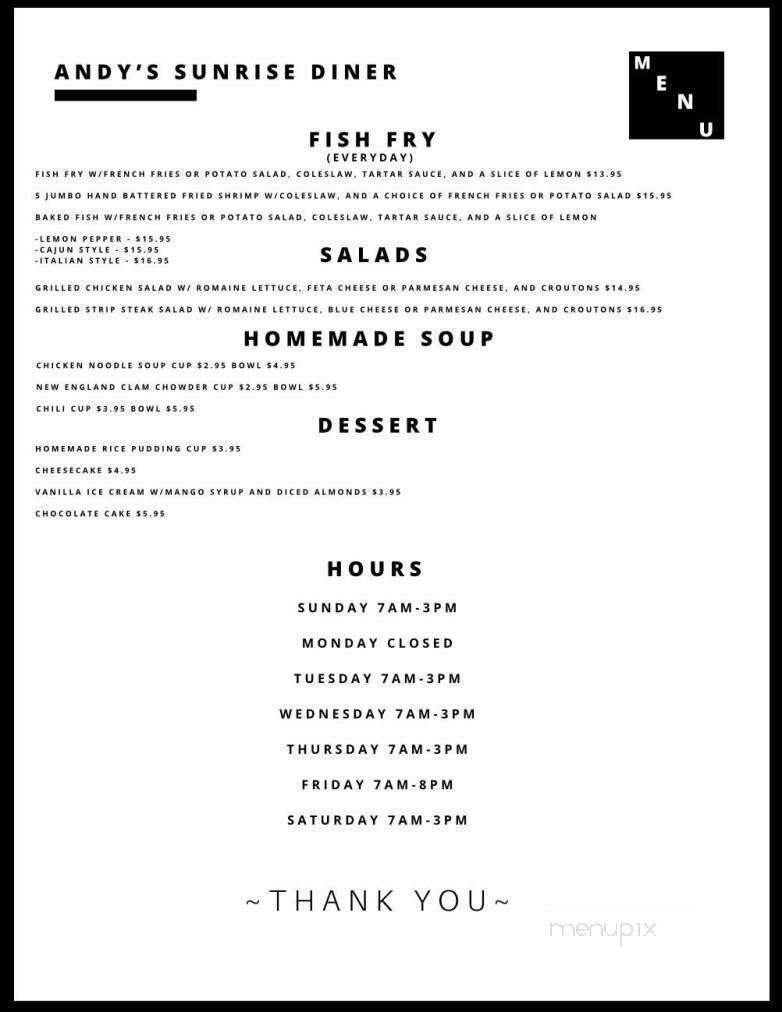 Andy's Sunrise Diner - Buffalo, NY menu_pic