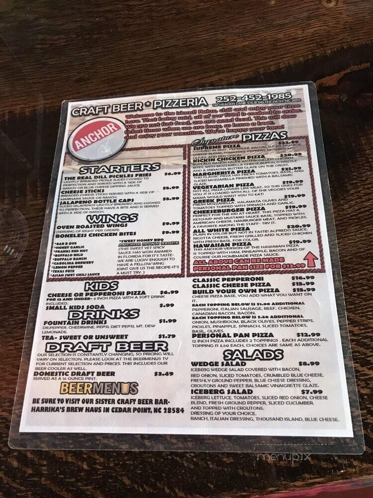Anchor Draft House - Indian Beach, NC menu_pic