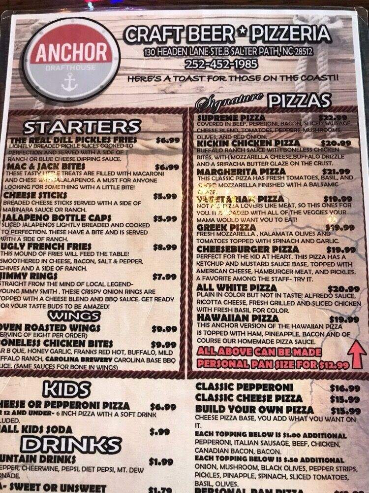 Anchor Draft House - Indian Beach, NC menu_pic