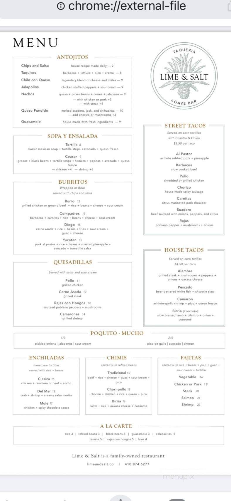 Lime and Salt - Odenton, MD menu_pic