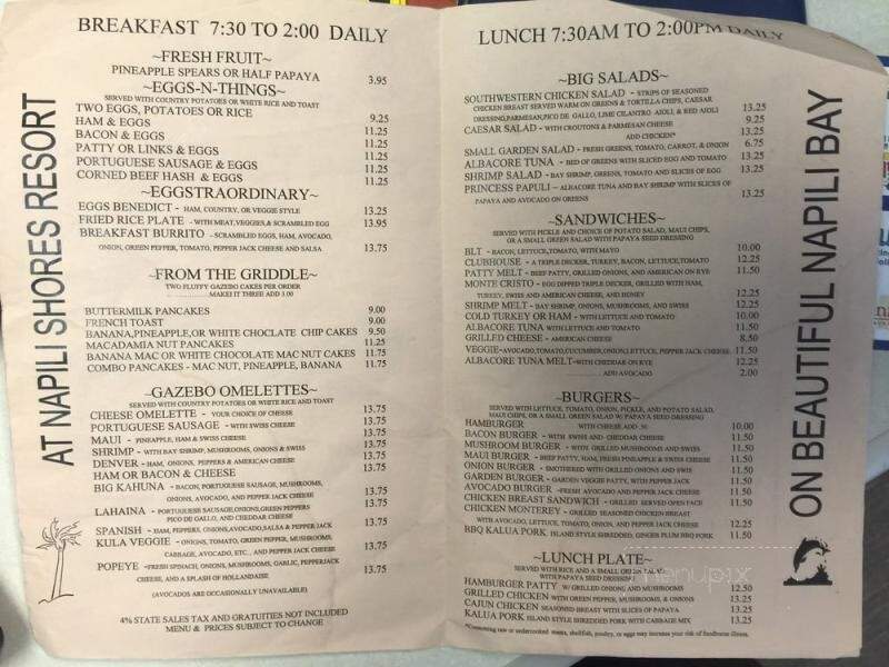 Gazebo Restaurant - Lahaina, HI menu_pic