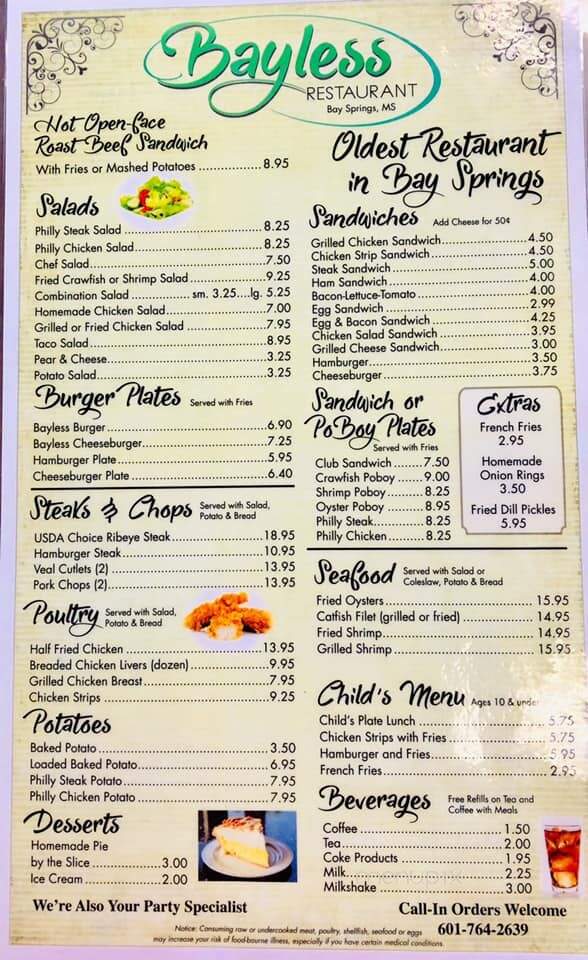 Bayless Restaurant - Bay Springs, MS menu_pic