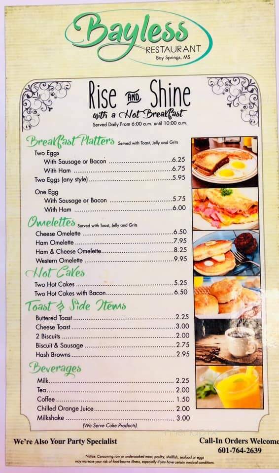 Bayless Restaurant - Bay Springs, MS menu_pic