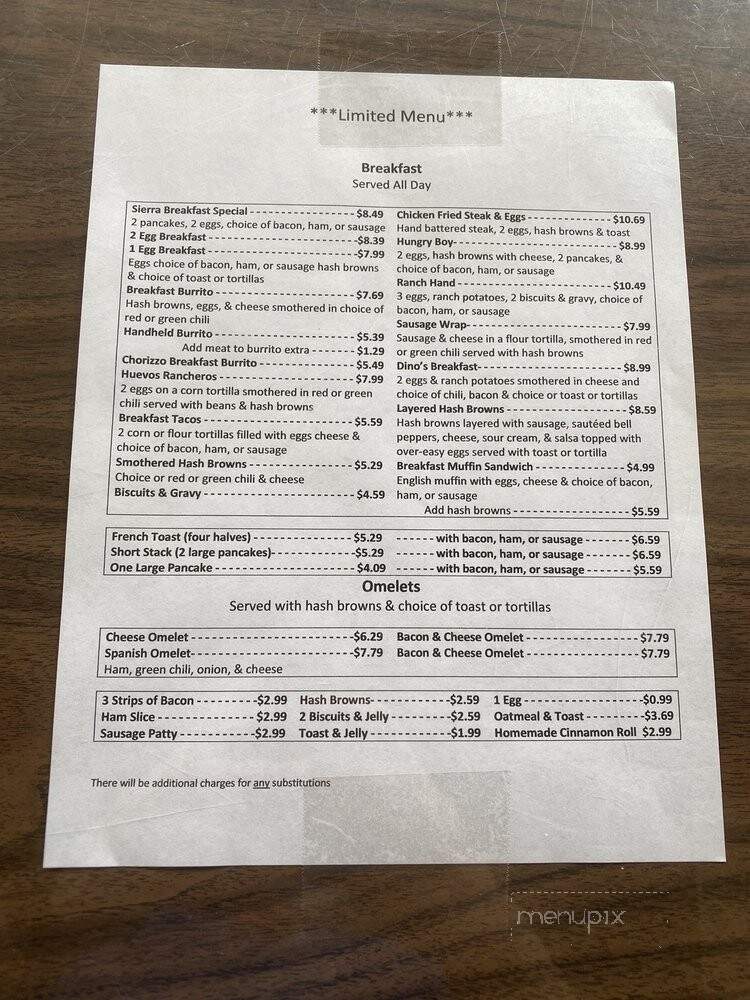 Sierra Grande Restaurant - Des Moines, NM menu_pic