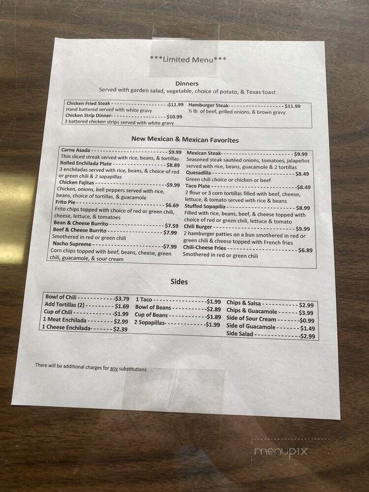 Sierra Grande Restaurant - Des Moines, NM menu_pic