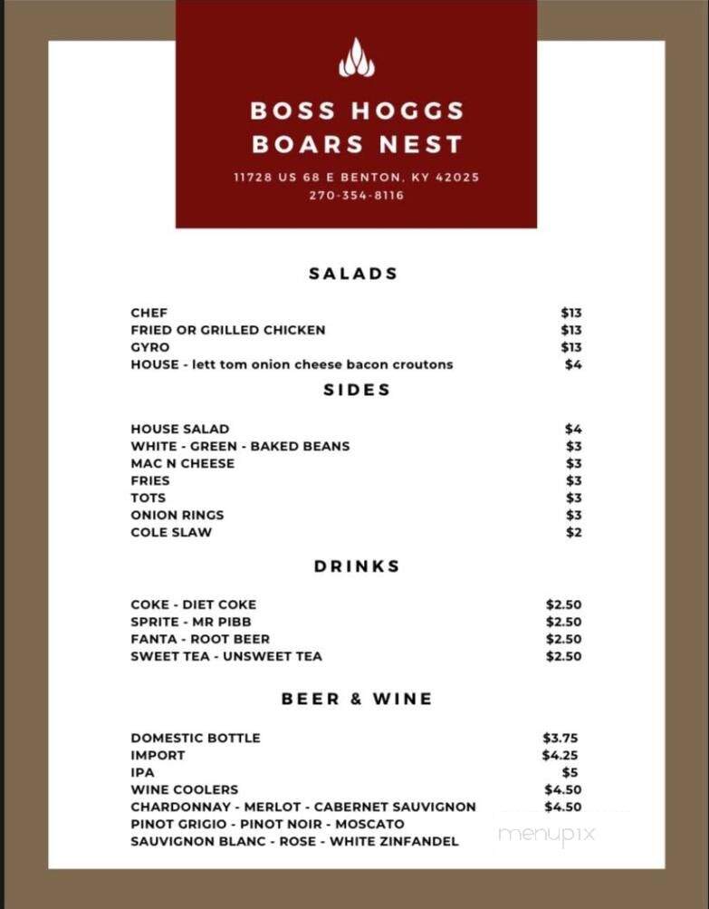 Boss Hogg's Restaurant - Benton, KY menu_pic