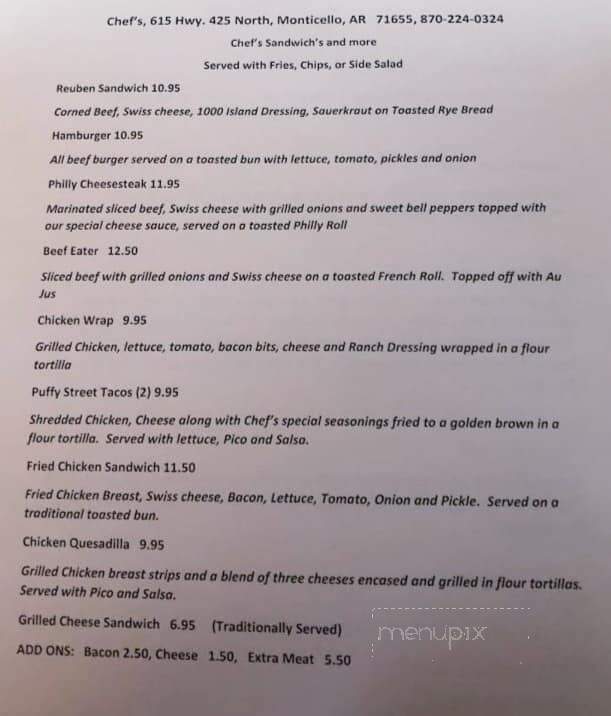 Chef's - Monticello, AR menu_pic