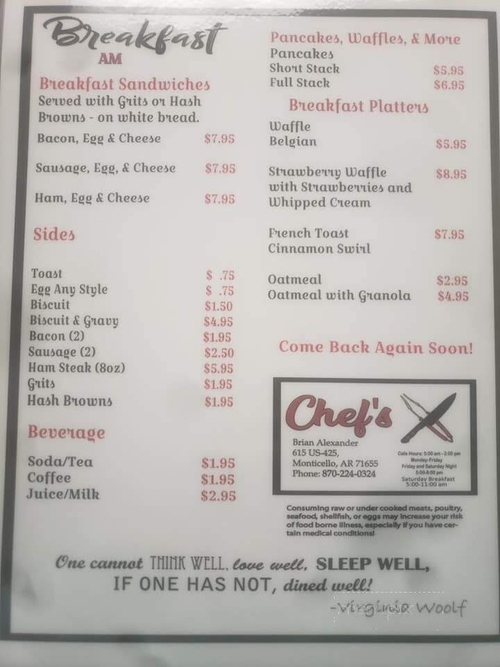 Chef's - Monticello, AR menu_pic