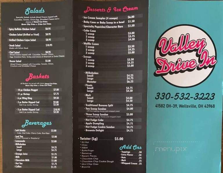 Valley Drive In - Wellsville, OH menu_pic