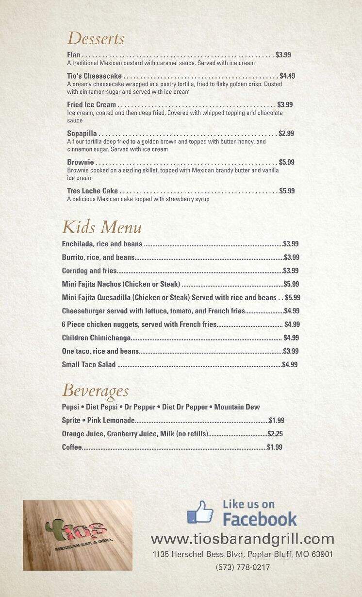 Tio's Mexican Bar & Grill - Poplar Bluff, MO menu_pic