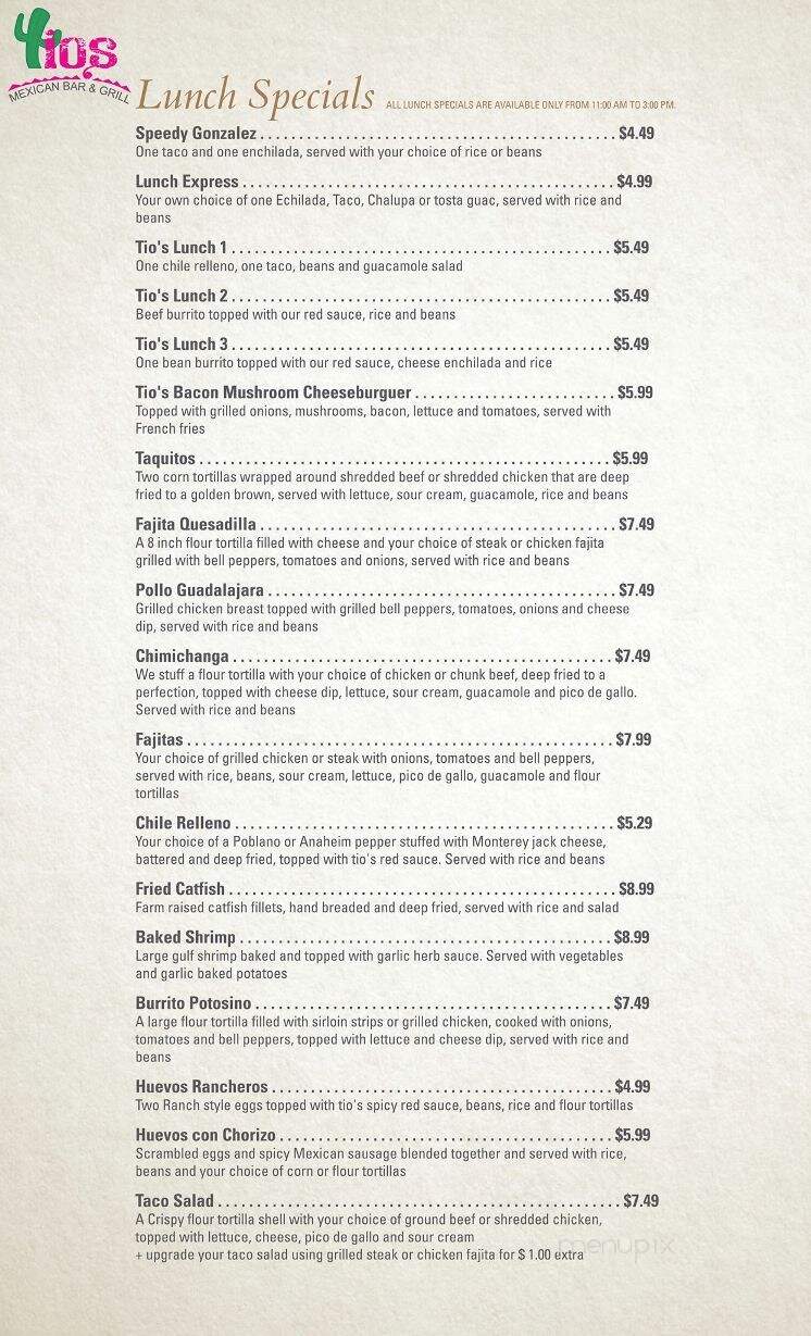 Tio's Mexican Bar & Grill - Poplar Bluff, MO menu_pic