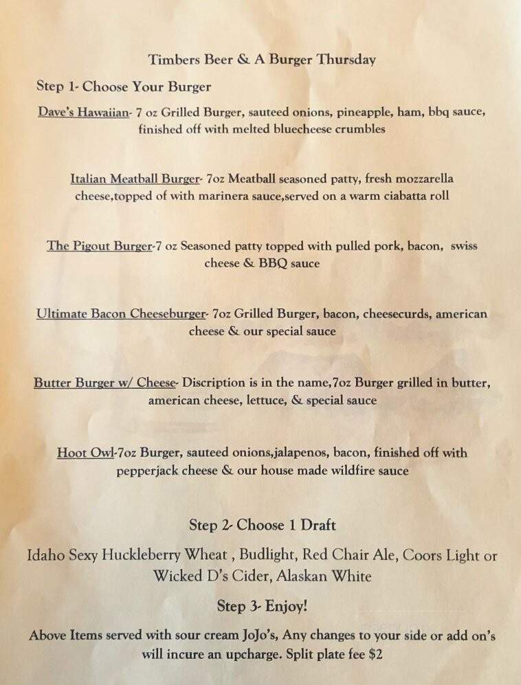 Timbers Roadhouse - Cataldo, ID menu_pic