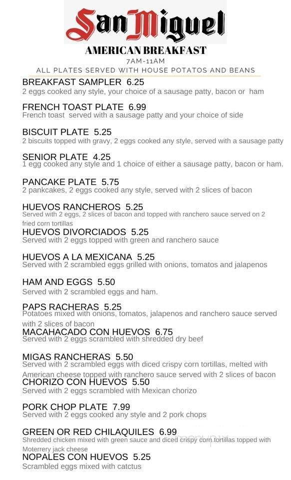 San Miguel Mexican Restaurant - Copperas Cove, TX menu_pic