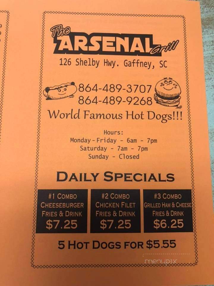 Arsenal - Gaffney, SC menu_pic