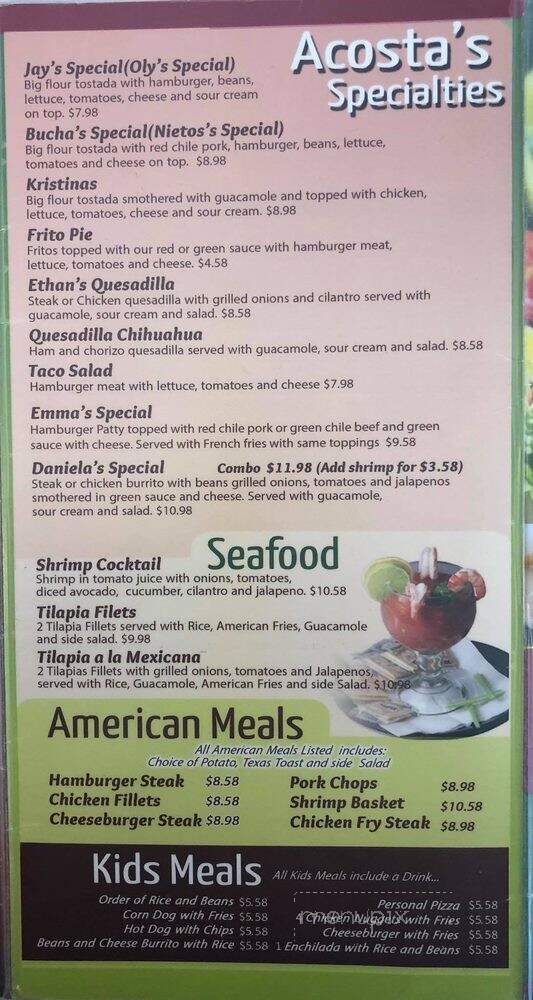 Acosta's Family Restaurant - Satanta, KS menu_pic