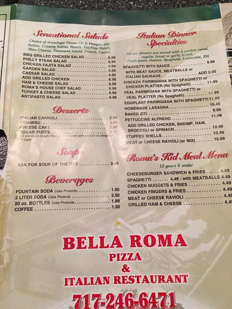 Bella Roma - Red Lion, PA menu_pic