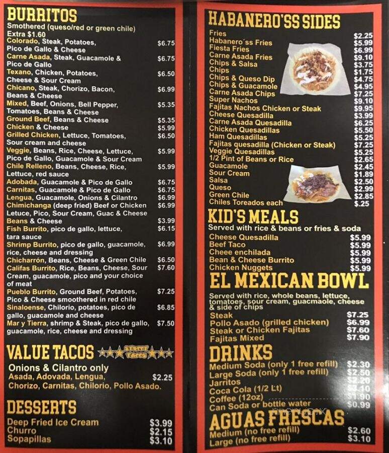 Habaneros - Trinidad, CO menu_pic