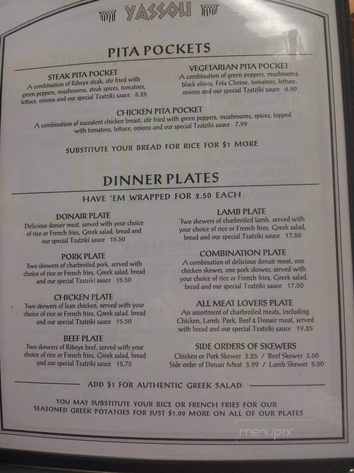 Yassou Souvlaki & Donair - Fredericton, NB menu_pic
