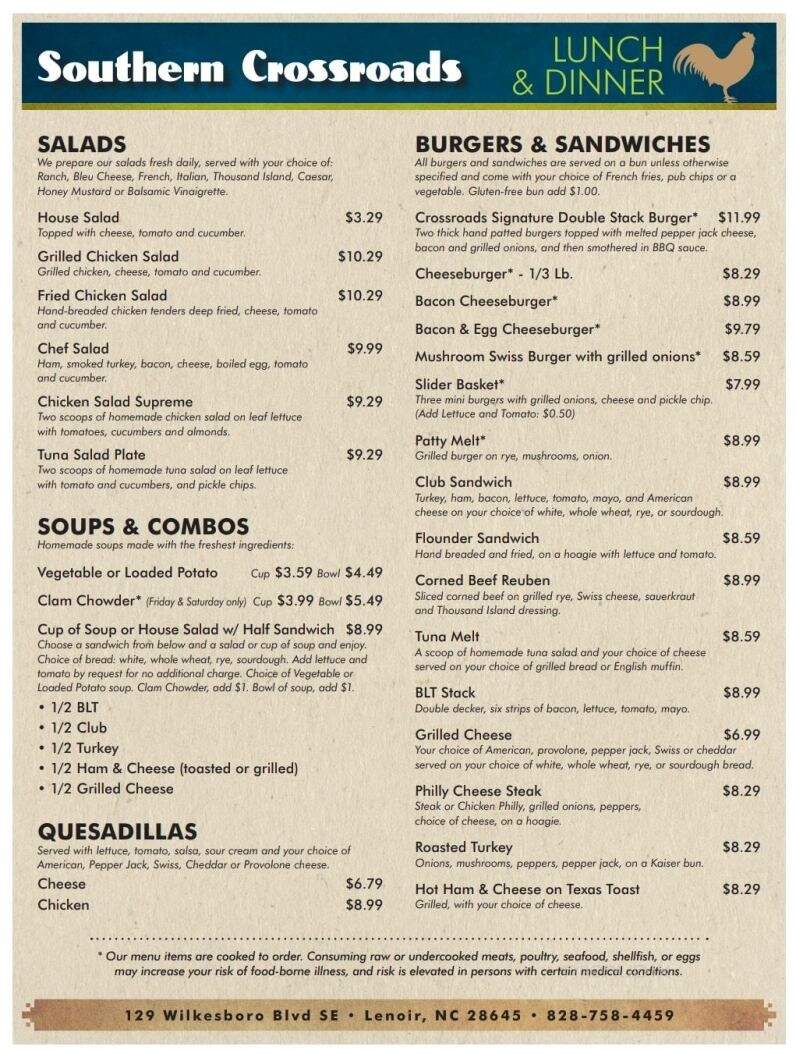 Southern Crossroads - Lenoir, NC menu_pic