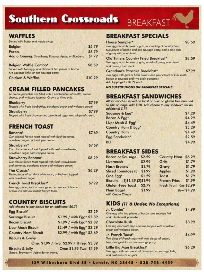 Southern Crossroads - Lenoir, NC menu_pic